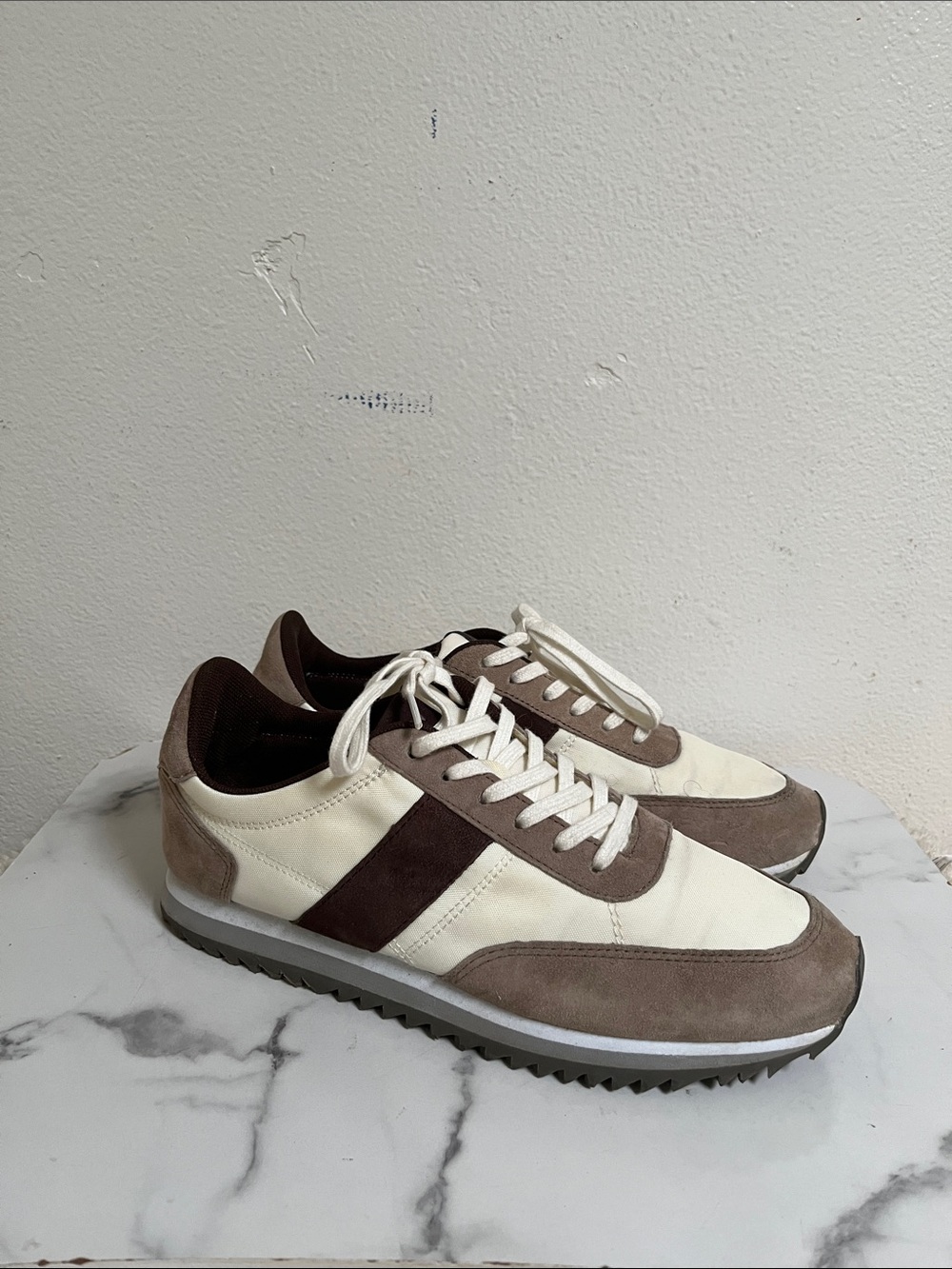 J. Crew Cream and Brown Low-Profile Retro Sneakers